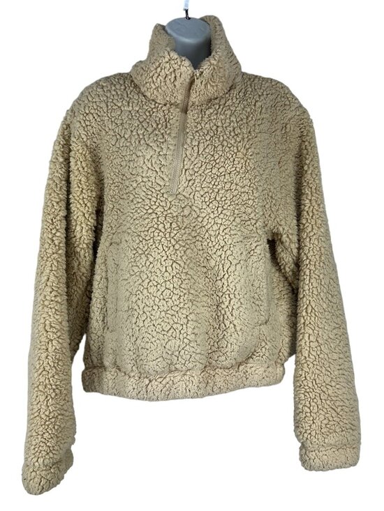 Sage Collective Womens Beige Sherpa Fleece Quarter Zip Pullover Jacket Size XS - Picture 1 of 6